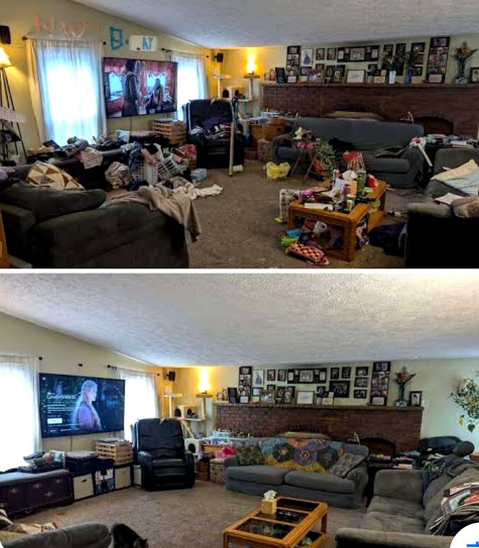 Living room before and after cleaning